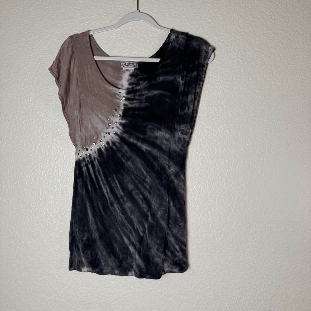 Womens Sz Large bedazzled Tie Dye shirt LA Movers 95% Rayon